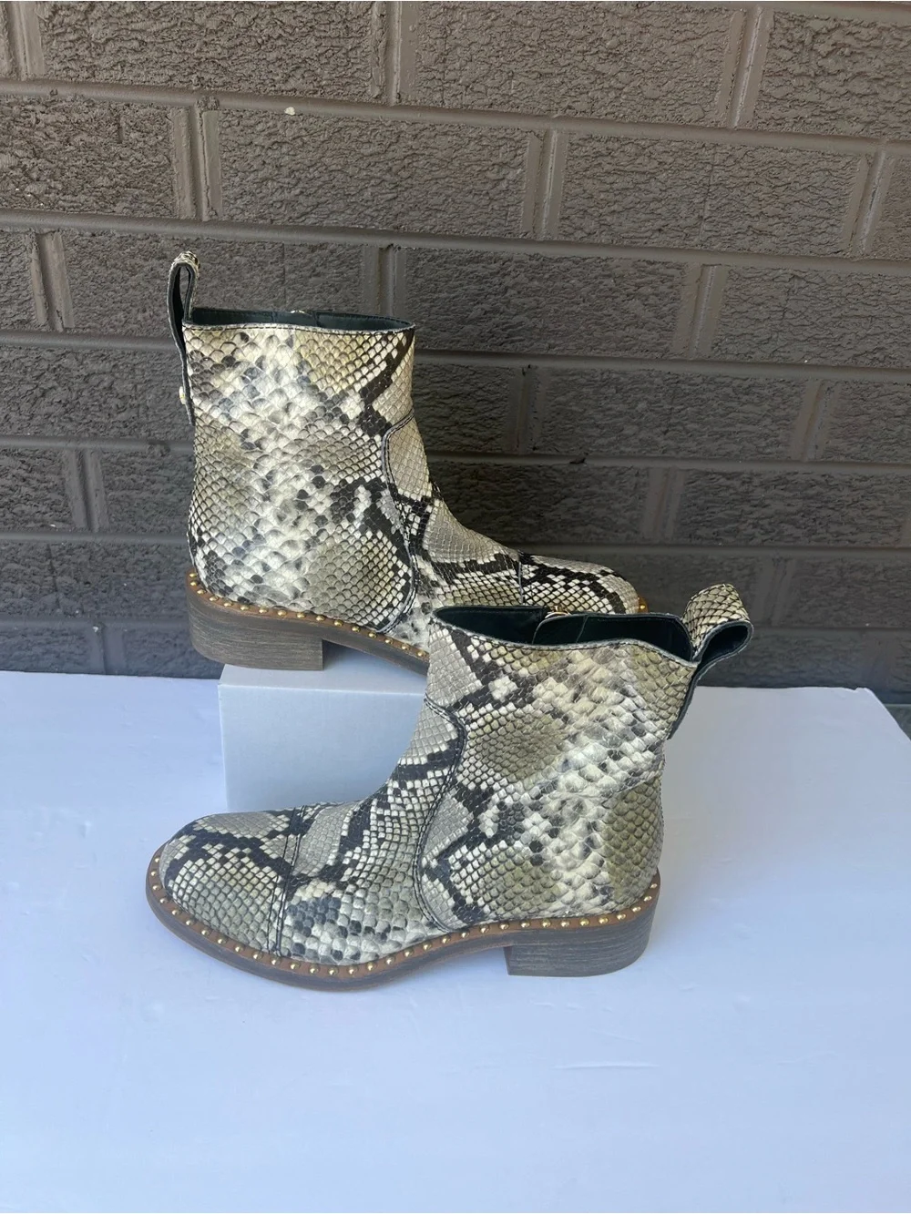 Zadig & Voltaire Snake-Print Leather Studded Ankle Boots Grey-Black   Us 8.5-9W